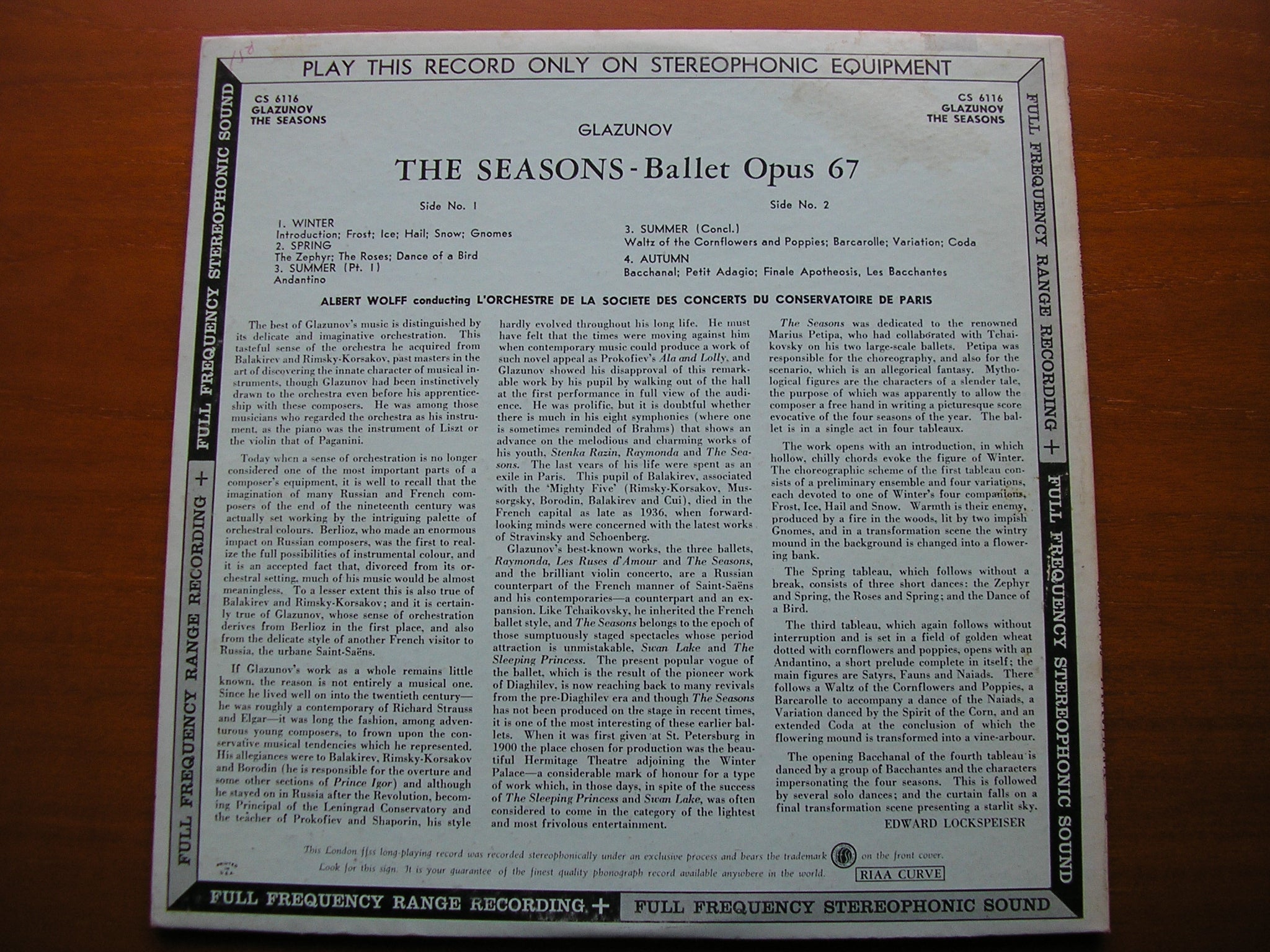 GLAZUNOV: THE SEASONS     WOLFF / PARIS CONSERVATOIRE    CS 6116