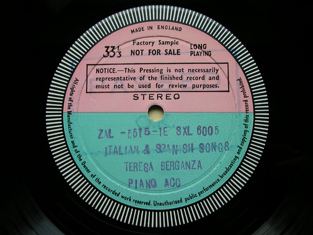 SXL 6005 TERESA BERGANZA SINGS SPANISH & ITALIAN SONGS BERGANZA / LAVILLA test pressing