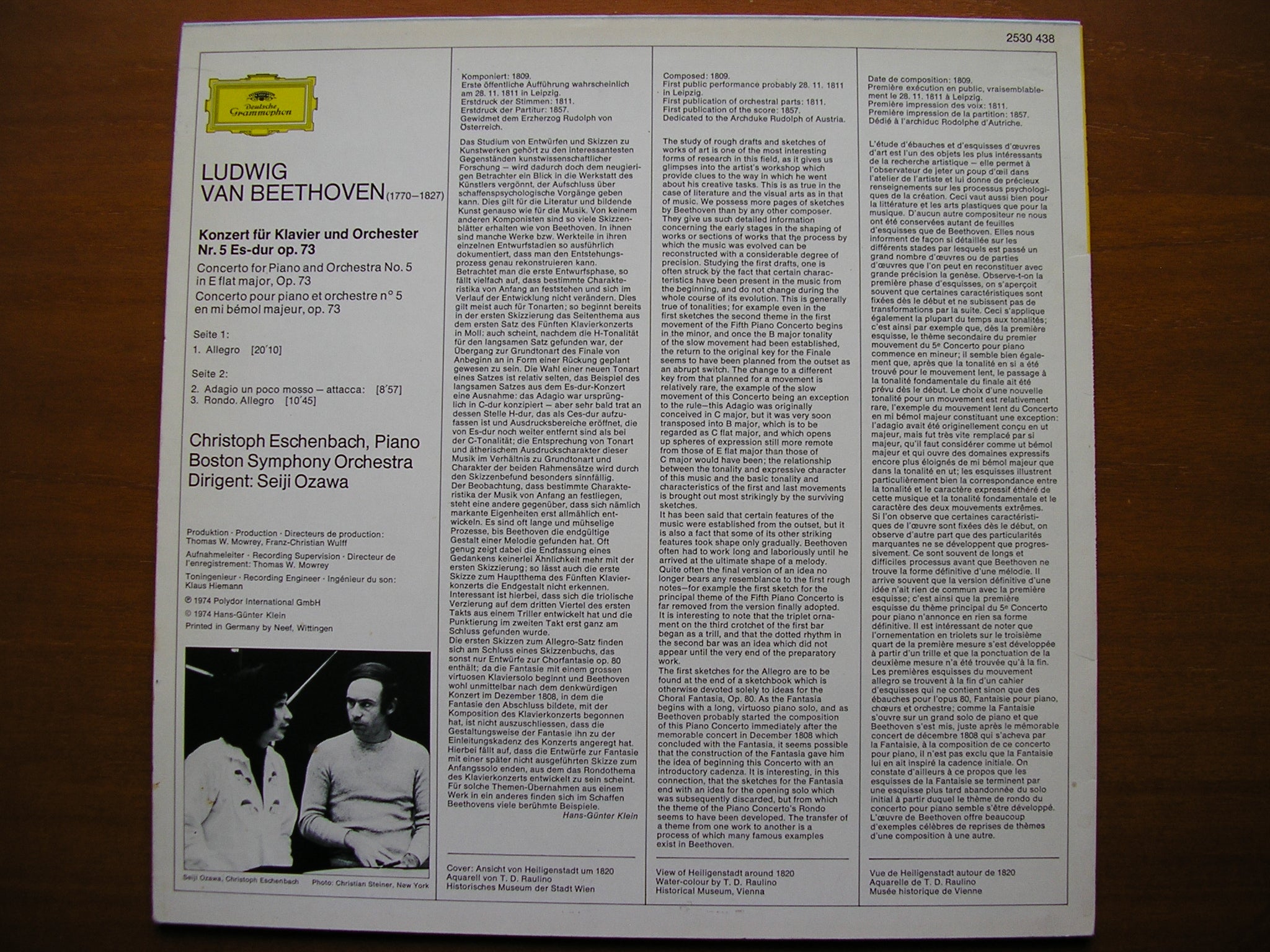 BEETHOVEN:  PIANO CONCERTO No. 5  'Emperor'      ESCHENBACH / BOSTON SYMPHONY / OZAWA     2530 438