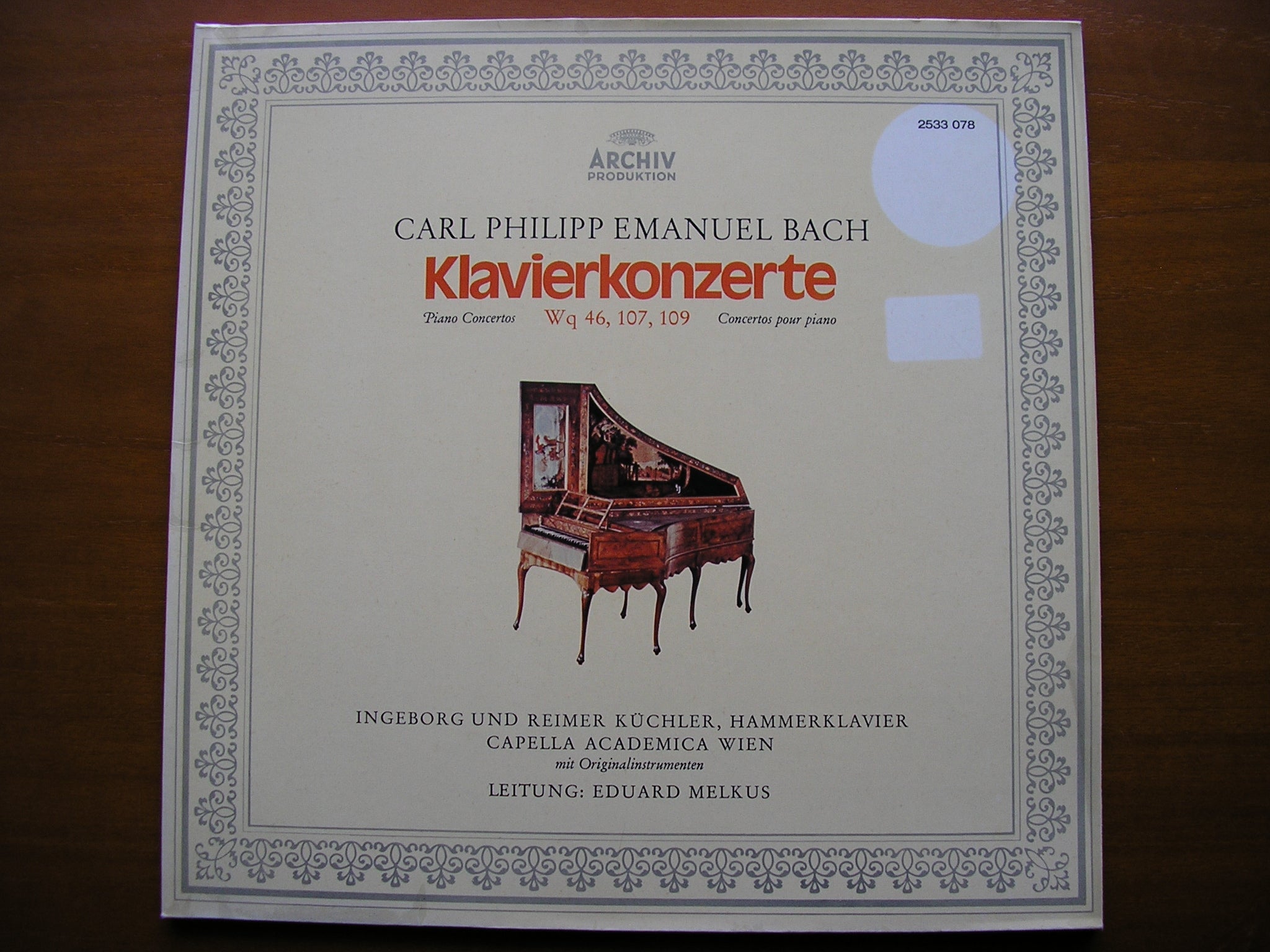 BACH CPE: PIANO CONCERTOS     INGEBORG & REIMER KUCHLER / CAPELLA ACADEMICA WIEN / MELKUS     2533 078
