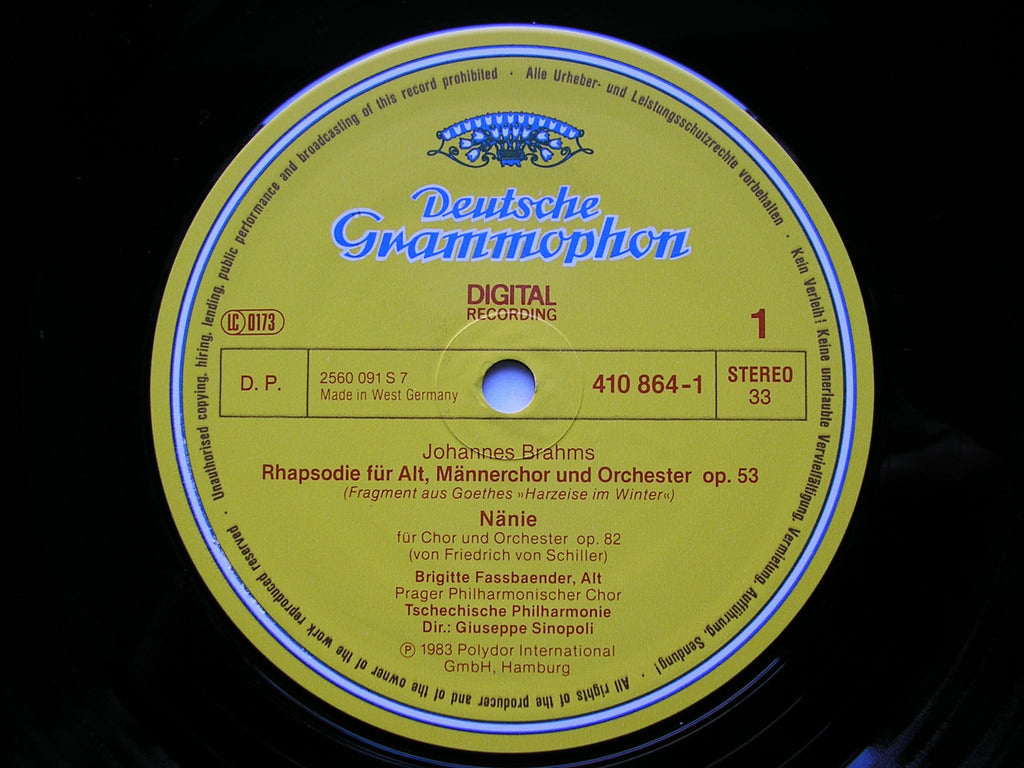 BRAHMS: ALTO RHAPSODIE / NANIE / TRIUMPHLIED      SOLOISTS / CZECH PHILHARMONIC / SINOPOLI     410 864