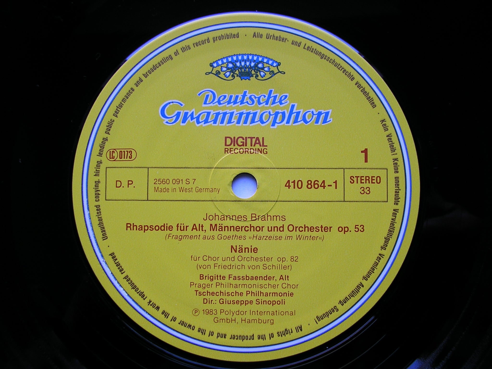BRAHMS: ALTO RHAPSODIE / NANIE / TRIUMPHLIED      SOLOISTS / CZECH PHILHARMONIC / SINOPOLI     410 864