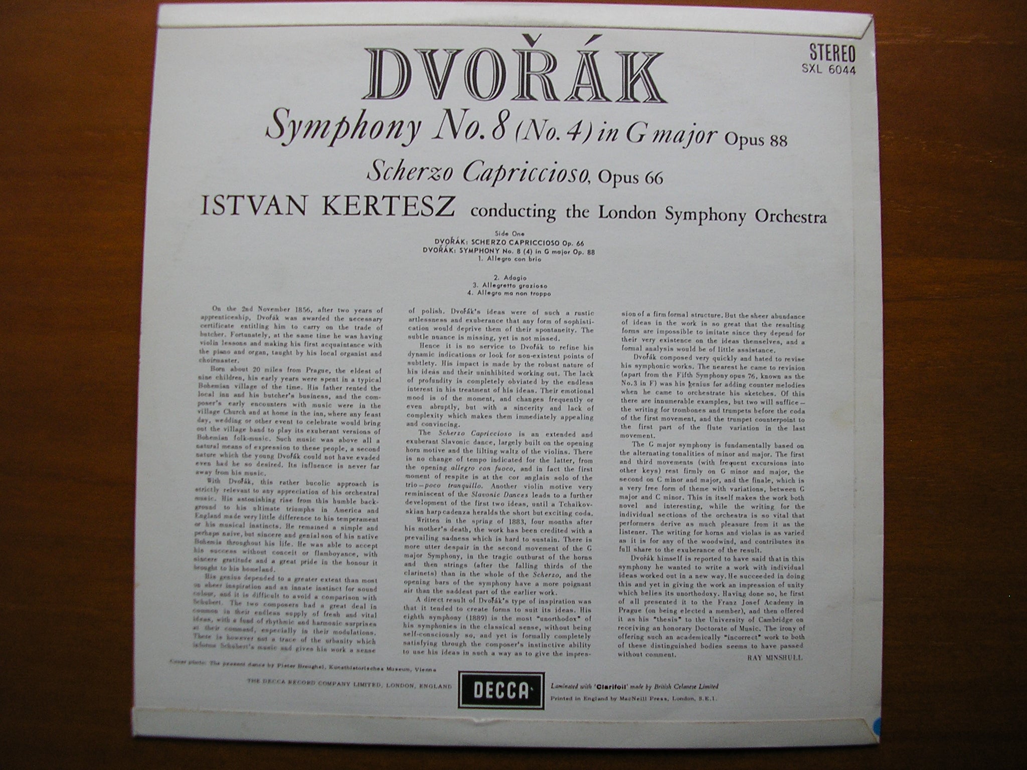 SXL 6044  DVORAK: SYMPHONY No. 8 / SCHERZO CAPRICCIOSO    KERTESZ / LONDON SYMPHONY     ED1