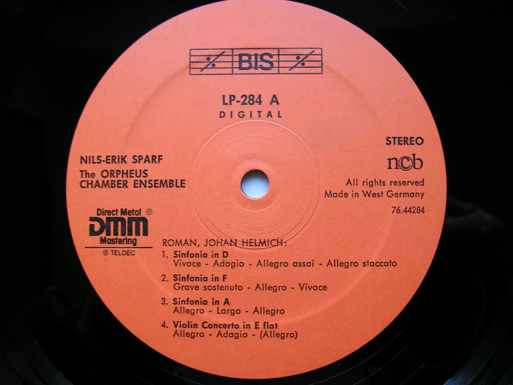 ROMAN: THREE SINFONIAS / THREE VIOLIN CONCERTOS     SPARF / ORPHEUS CHAMBER ENSEMBLE    BIS LP 284
