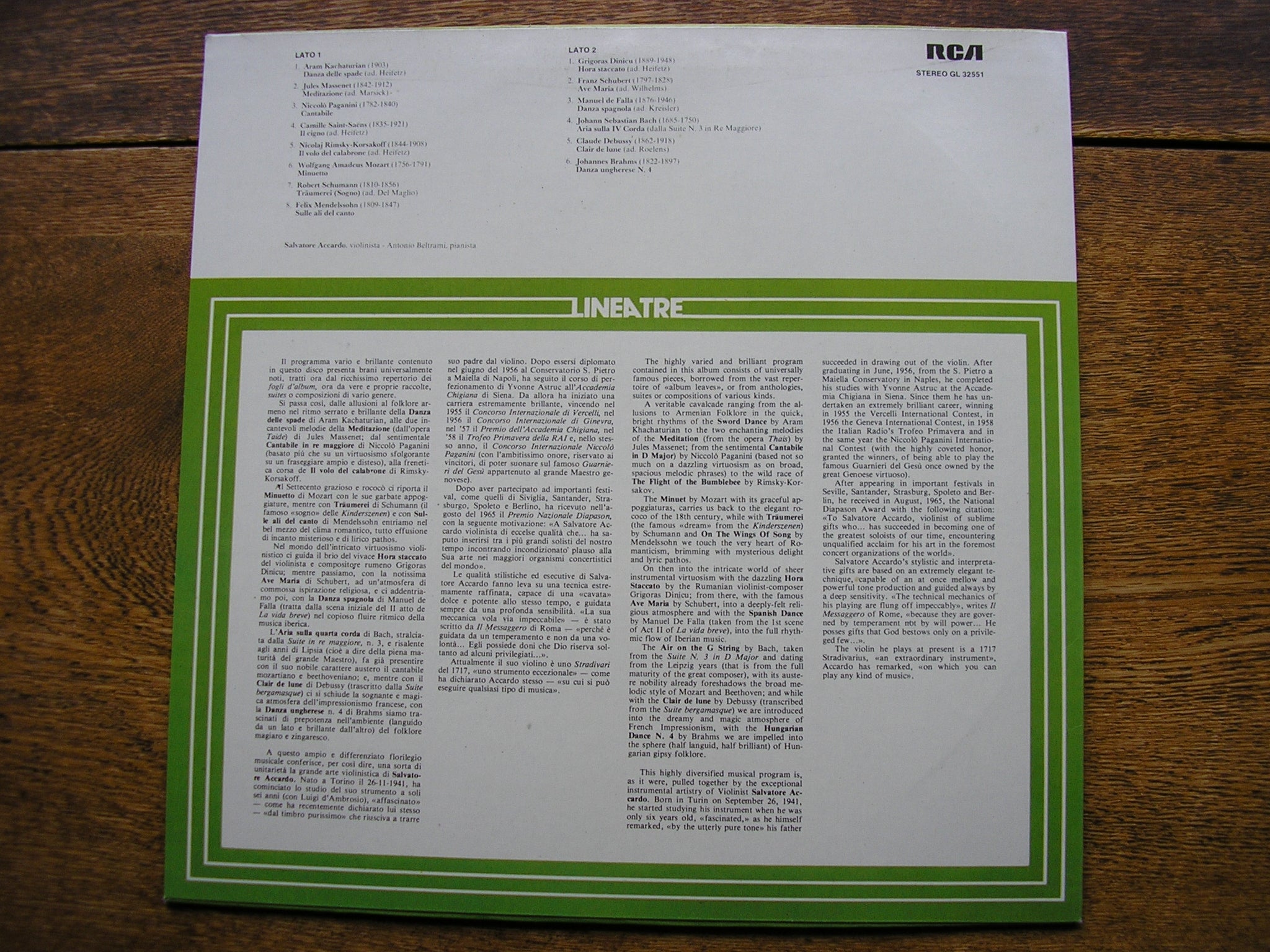 SALVATORE ACCARDO RECITAL OF VIRTUOSO SHOWPIECES FOR VIOLIN     ACCARDO / BELTRAMI    GL 32551