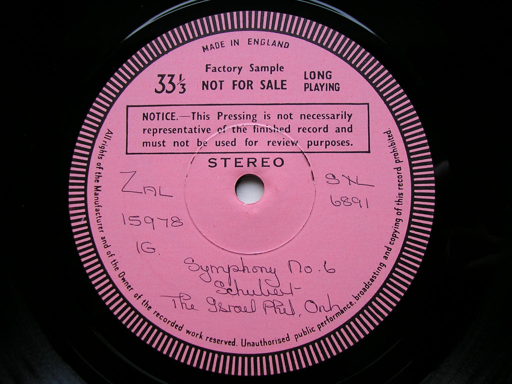 SXL 6891 SCHUBERT: SYMPHONY No. 6 / ROSAMUNDE MEHTA / ISRAEL PHILHARMONIC test pressing