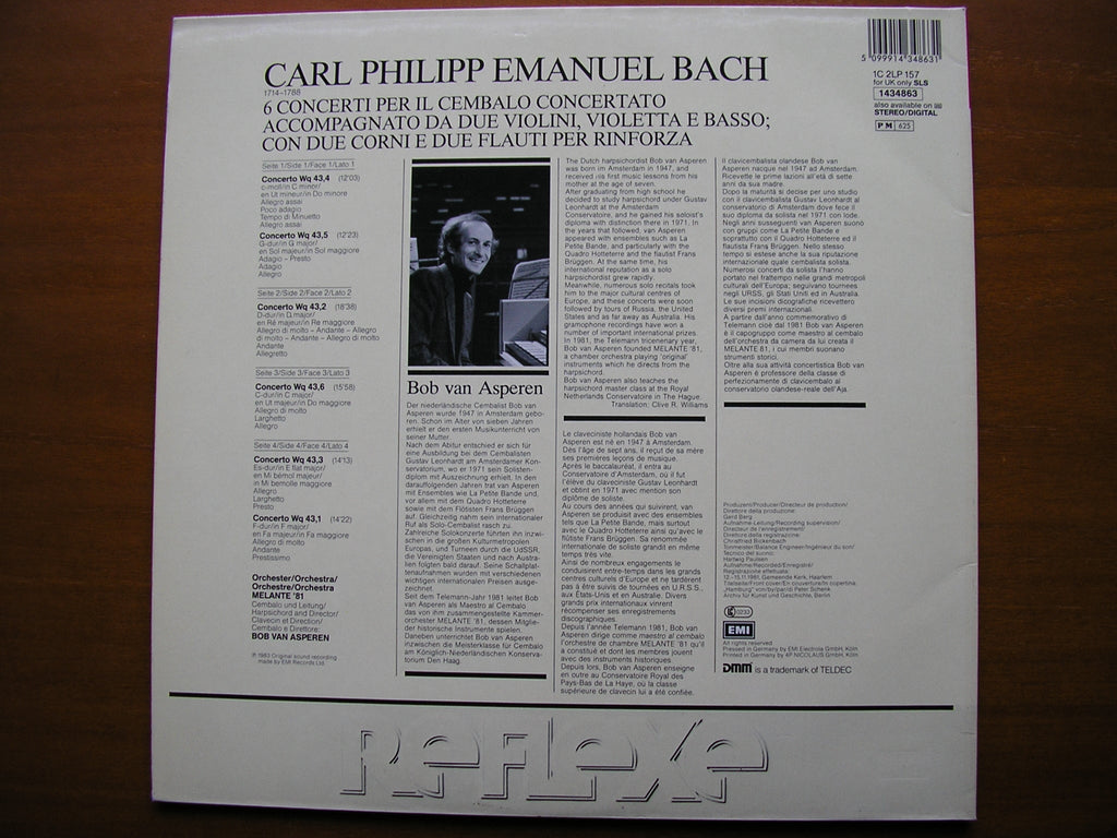 BACH CPE: THE SIX HAMBURG CONCERTOS  Wq 43      VAN ASPEREN / MELANTE 81    2LP     1434863