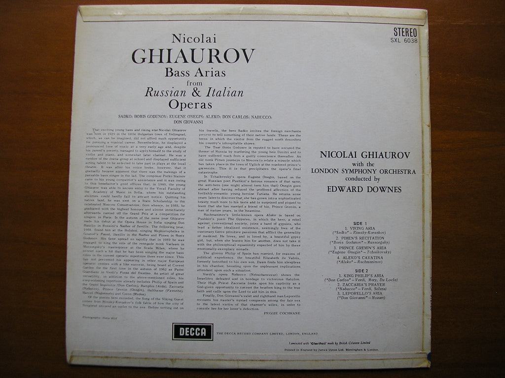 SXL 6038  OPERA ARIAS: VERDI / RACHMANINOV / RIMSKY-KORSAKOV / MUSSORGSKY      GHIAUROV / LONDON SYMPHONY / DOWNES      ED1