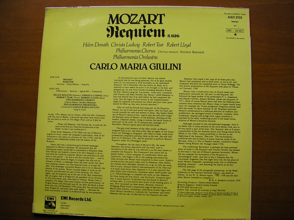 MOZART: REQUIEM      SOLOISTS / PHILHARMONIA / GIULINI      ASD 3723