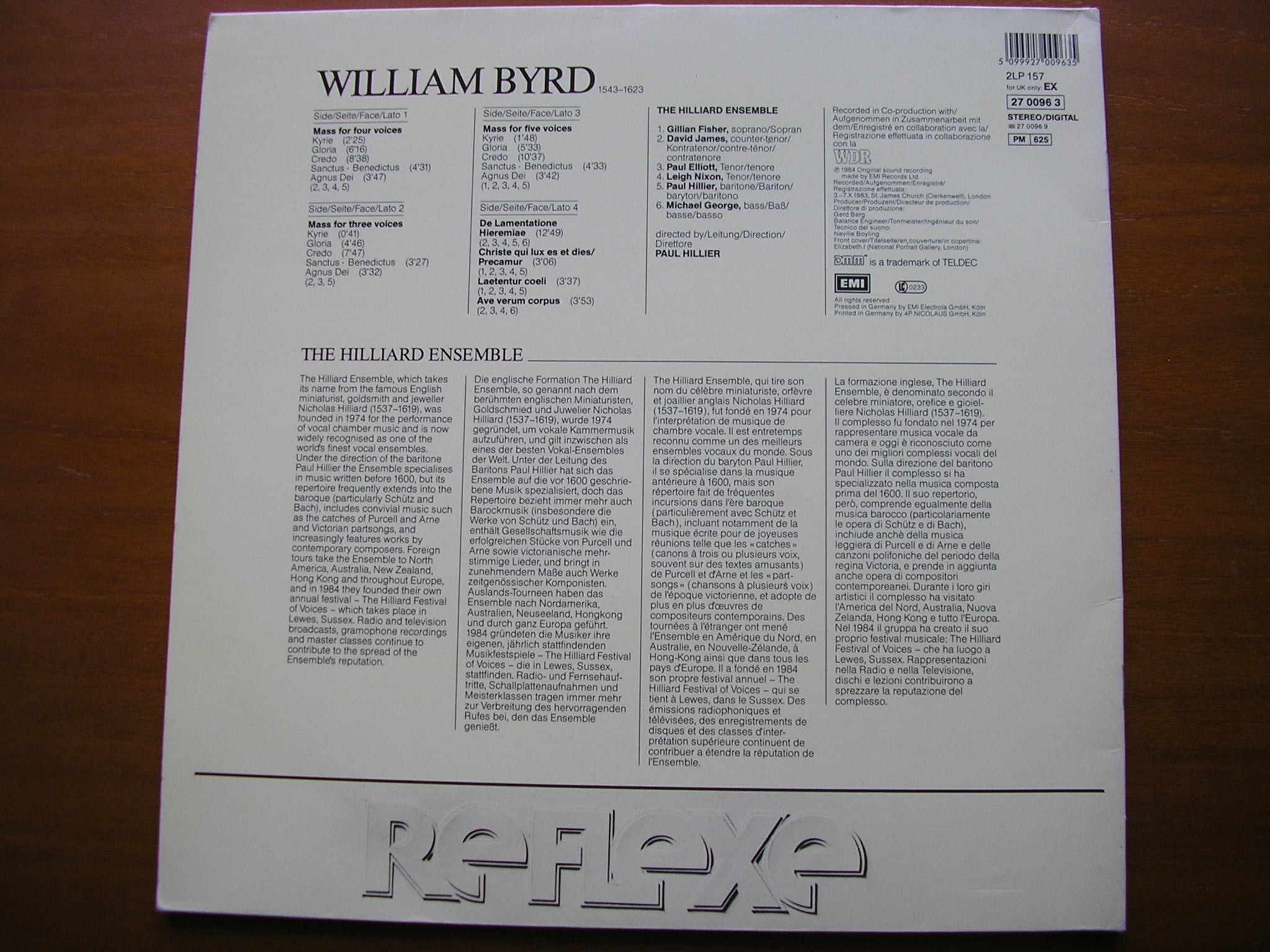 BYRD: MASSES / LAMENTATIONS / MOTETS      THE HILLIARD ENSEMBLE   2 LP     270096