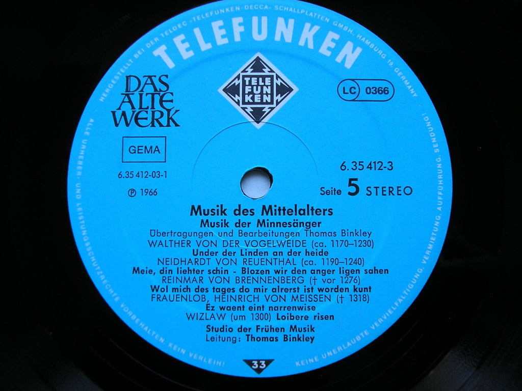 MUSIC OF THE MIDDLE AGES    BINKLEY / STUDIO DER FRUHEN MUSIK   DAS ALTE WERK 6.35412