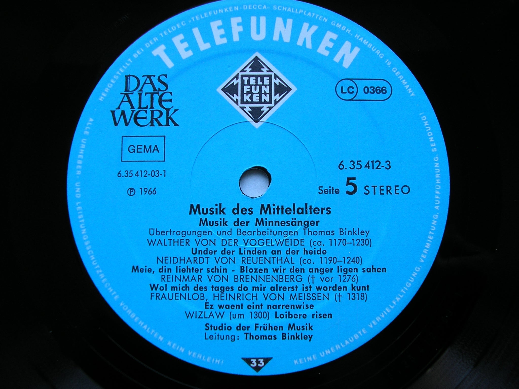MUSIC OF THE MIDDLE AGES    BINKLEY / STUDIO DER FRUHEN MUSIK   DAS ALTE WERK 6.35412