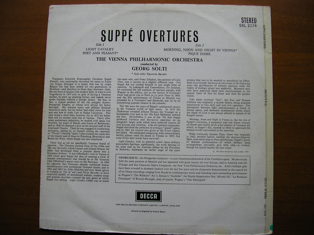 SUPPE: FOUR OVERTURES      SOLTI / VIENNA PHILHARMONIC     ED2      SXL 2174