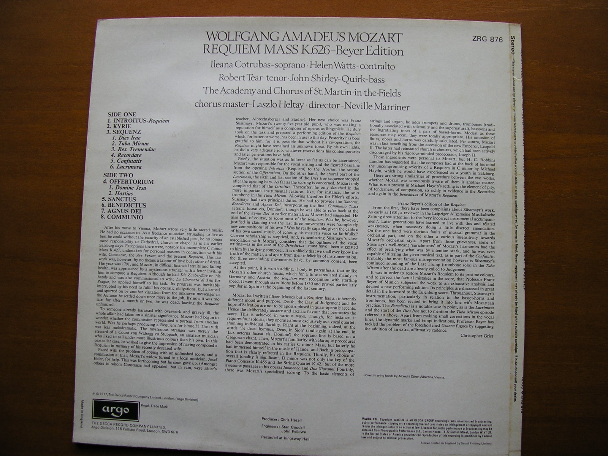 MOZART: REQUIEM     SOLOISTS / ACADEMY OF ST MARTIN IN THE FIELDS / MARRINER     ZRG 876