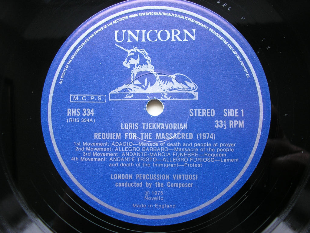TJEKNAVORIAN: REQUIEM FOR THE MASSACRED / ARMENIAN BAGATELLES      LONDON PERCUSSION VIRTUOSI / TJEKNAVORIAN     RHS 334