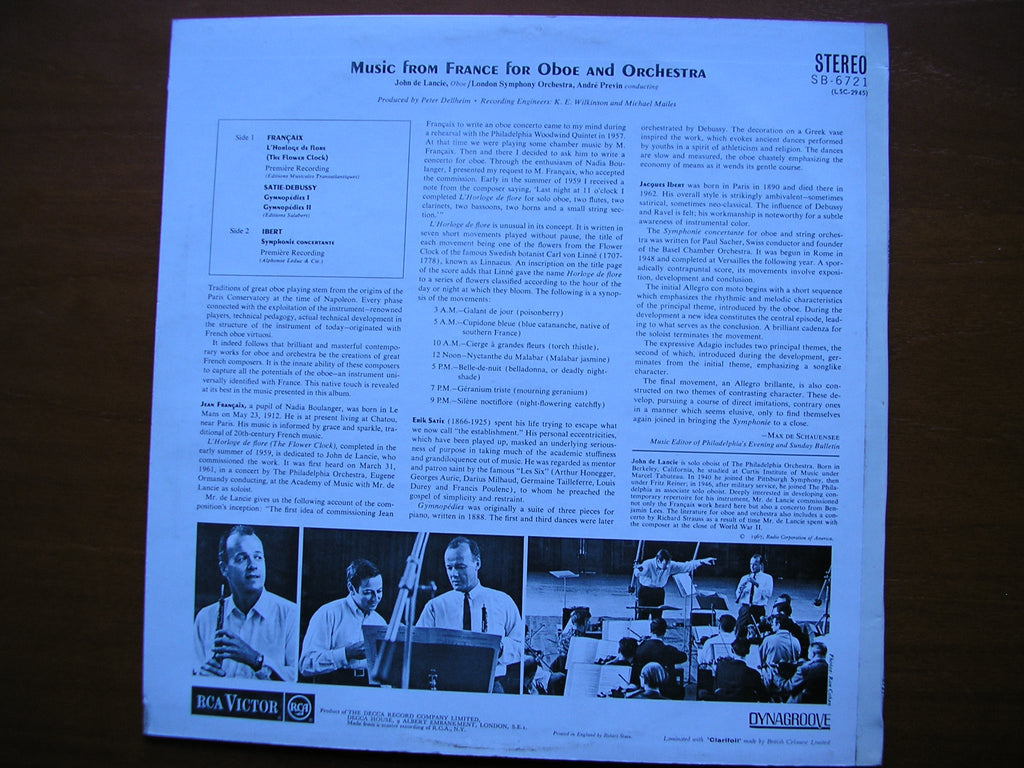 FRENCH MUSIC FOR OBOE & ORCHESTRA    de LANCIE / LONDON SYMPHONY / PREVIN     SB 6721