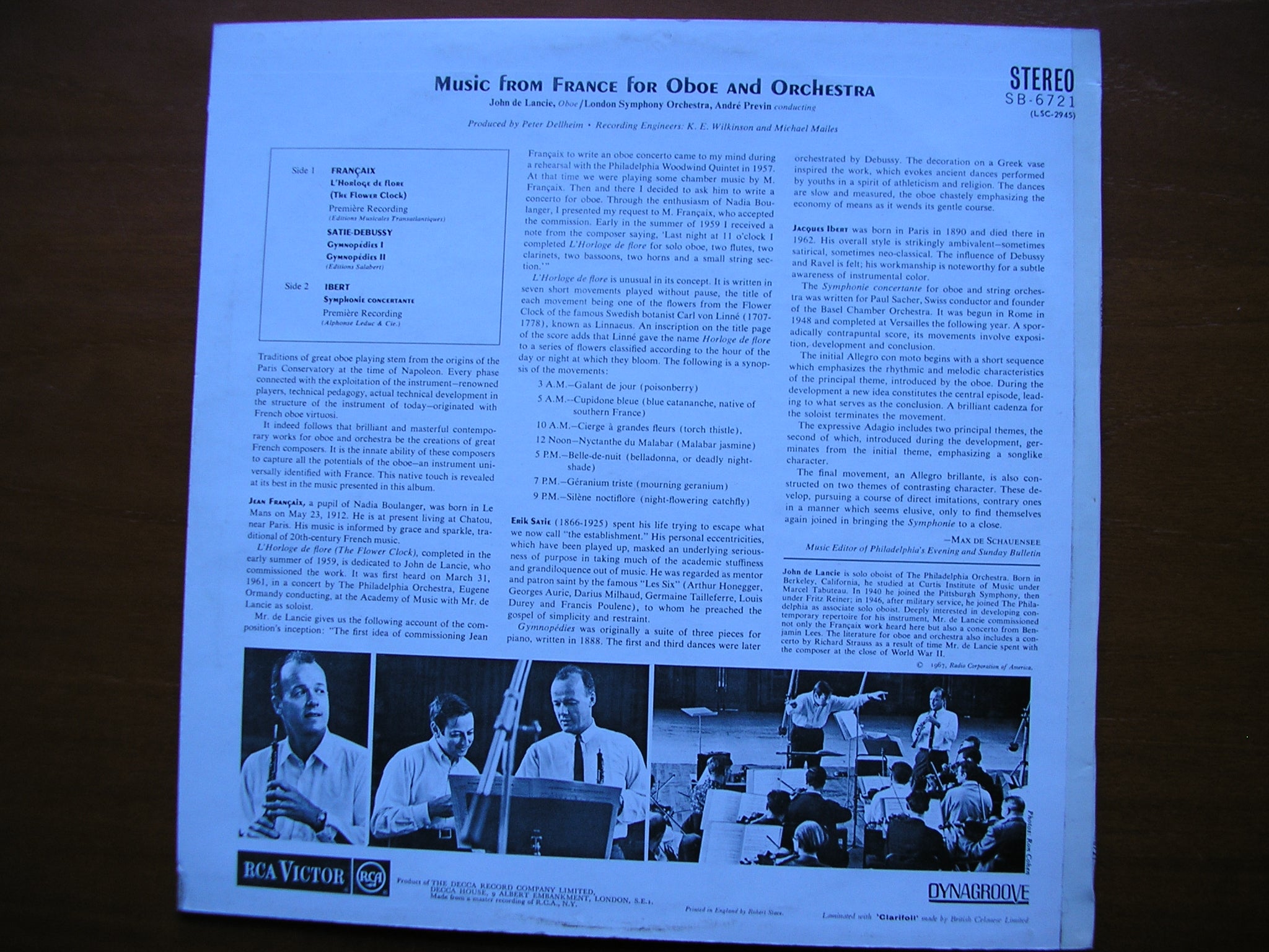 FRENCH MUSIC FOR OBOE & ORCHESTRA    de LANCIE / LONDON SYMPHONY / PREVIN     SB 6721