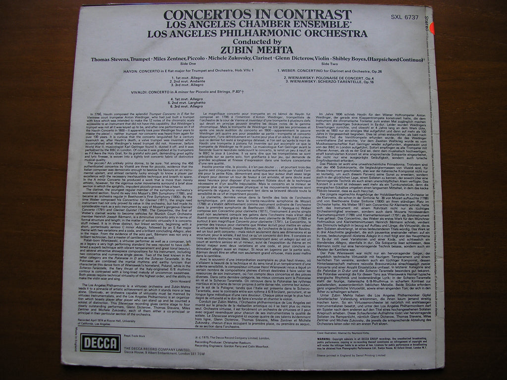 SXL 6737 CONCERTOS: HAYDN / WEBER / VIVALDI / WIENIAWSKI SOLOISTS / LOS ANGELES PHILHARMONIC test pressing