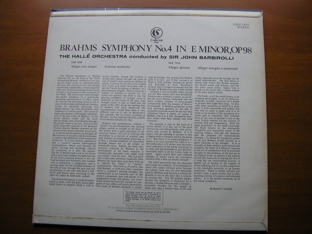 BRAHMS: SYMPHONY No. 4    BARBIROLLI / HALLE ORCHESTRA   GSGC 14037