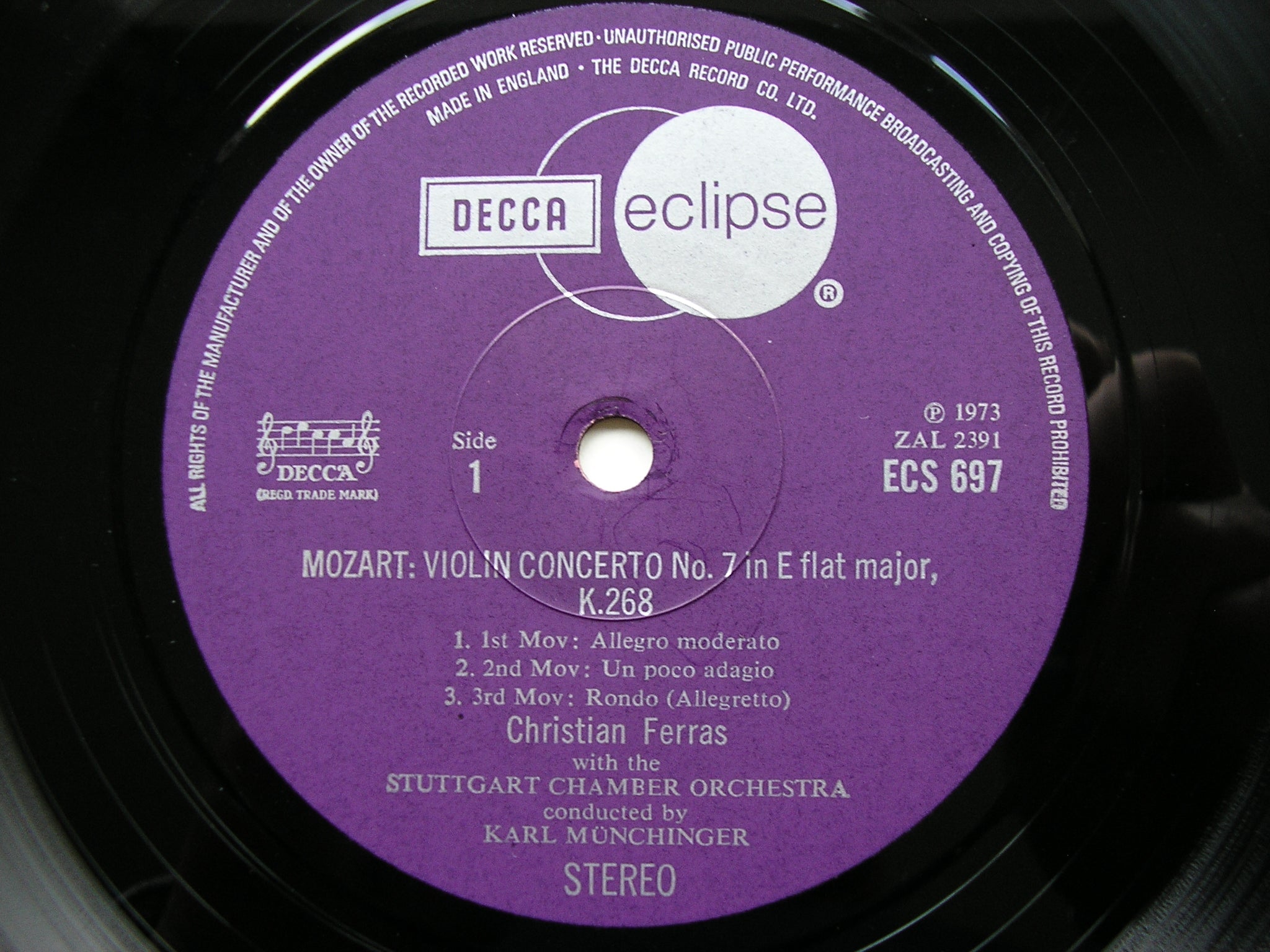 MOZART: VIOLIN CONCERTOS Nos. 3 & 7    FERRAS / STUTTGART CHAMBER ORCHESTRA / MUNCHINGER   ECS  697
