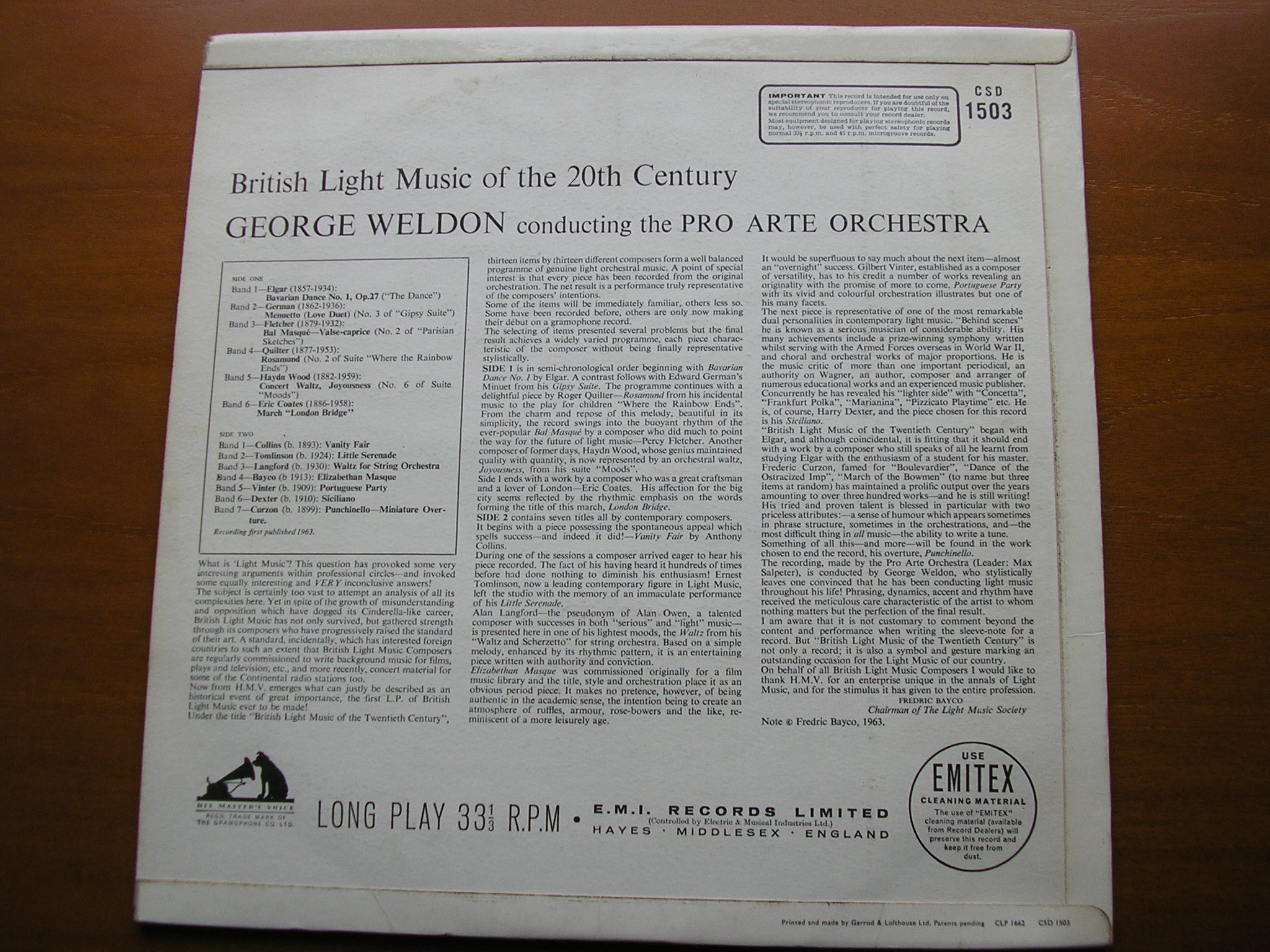 BRITISH LIGHT MUSIC OF THE 20th CENTURY      GEORGE WELDON / PRO ARTE ORCHESTRA    CSD 1503