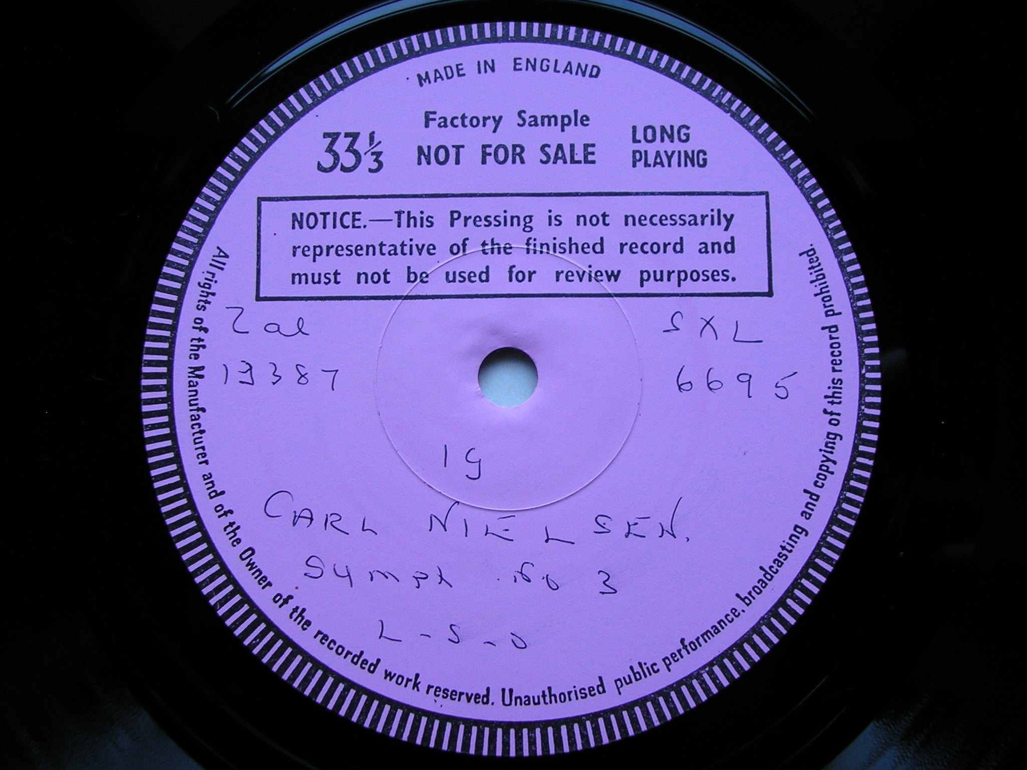 SXL 6695 NIELSEN: SYMPHONY No. 3 Sinfonia Espansiva HUYBRECHTS / LONDON SYMPHONY test pressing