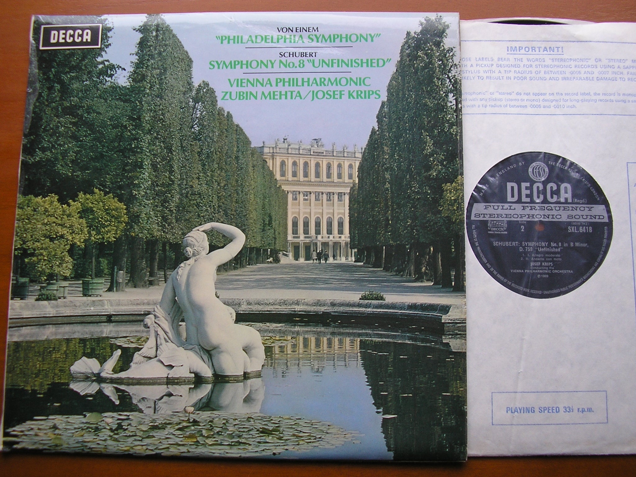 SXL 6418 VON EINEM: PHILHADELPHIA SYMPHONY / SCHUBERT: UNFINISHED SYMPHONY KRIPS / VIENNA PHILHARMONIC