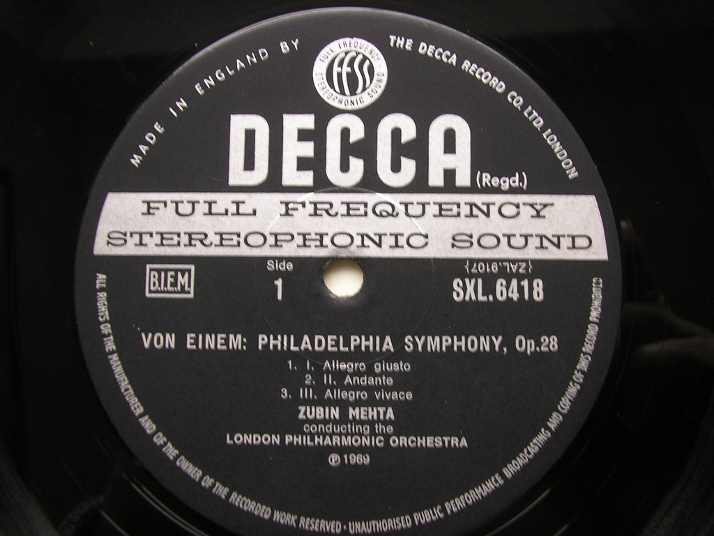 SXL 6418 VON EINEM: PHILHADELPHIA SYMPHONY / SCHUBERT: UNFINISHED SYMPHONY KRIPS / VIENNA PHILHARMONIC