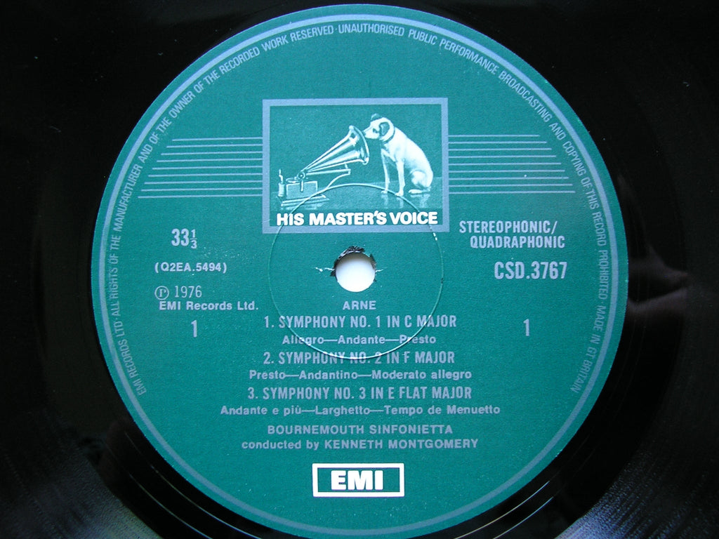 ARNE: FOUR SYMPHONIES / WESLEY: SYMPHONY in D      MONTGOMERY / BOURNEMOUTH SINFONIETTA    CSD 3767