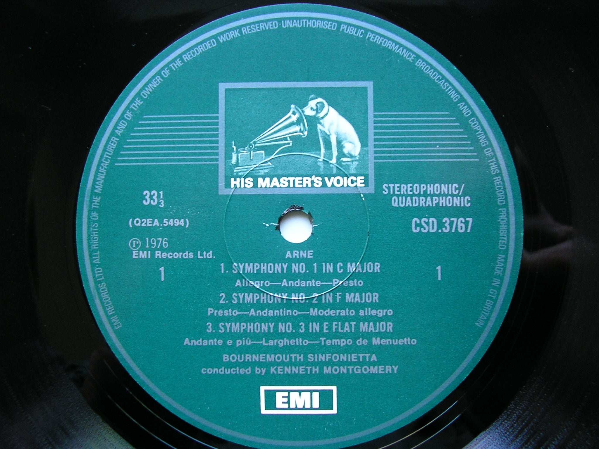 ARNE: FOUR SYMPHONIES / WESLEY: SYMPHONY in D      MONTGOMERY / BOURNEMOUTH SINFONIETTA    CSD 3767