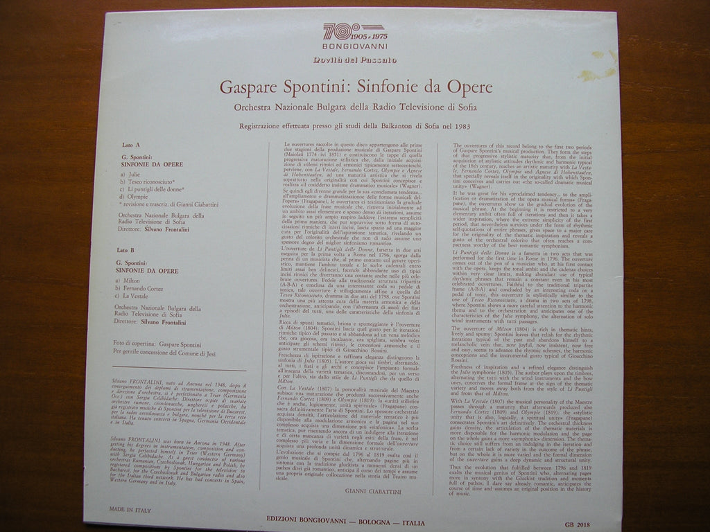 SPONTINI: OPERA OVERTURES     BULGARIAN RADIO ORCHESTRA / FRONTALINI     GB 2018