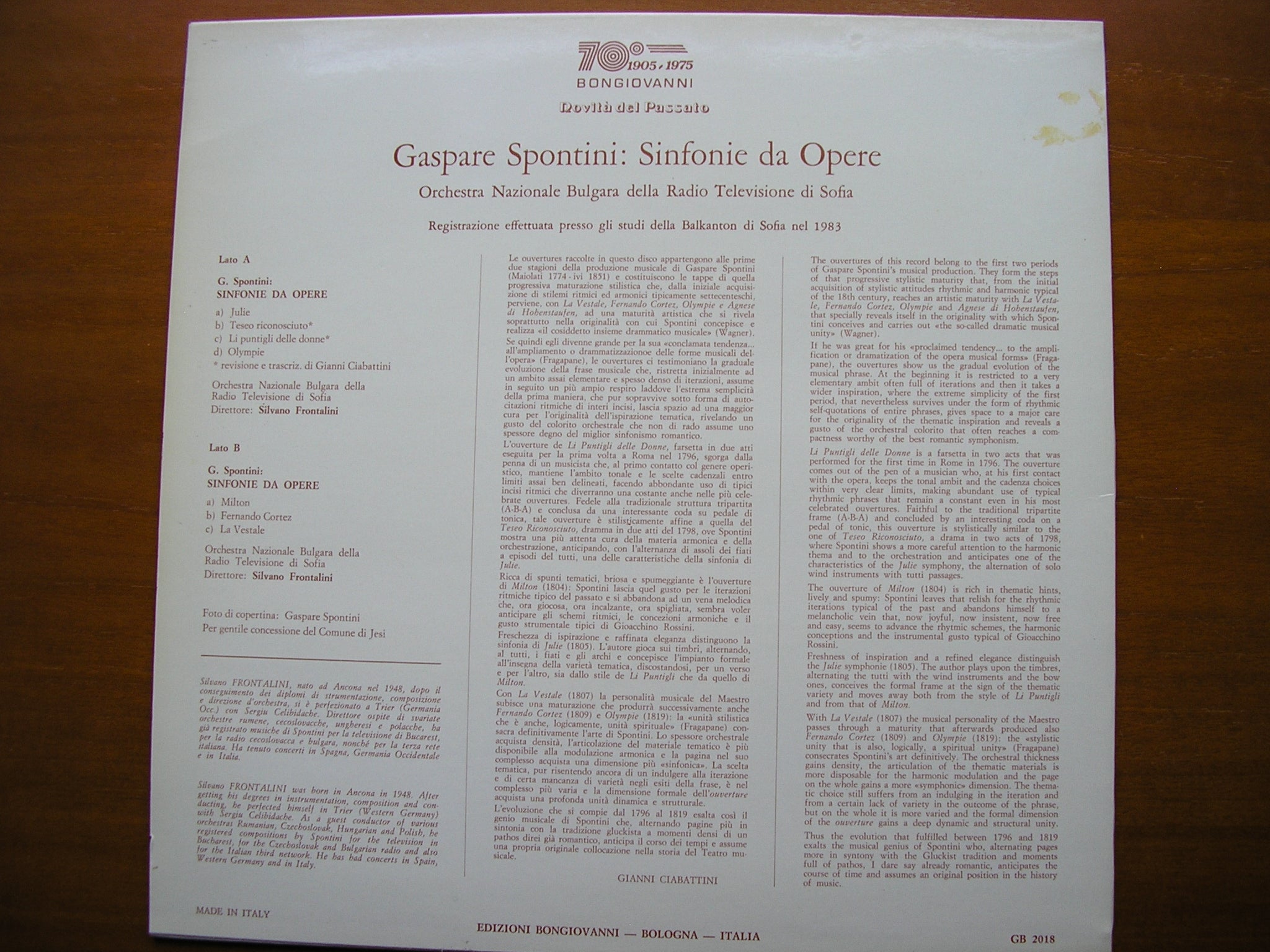 SPONTINI: OPERA OVERTURES     BULGARIAN RADIO ORCHESTRA / FRONTALINI     GB 2018