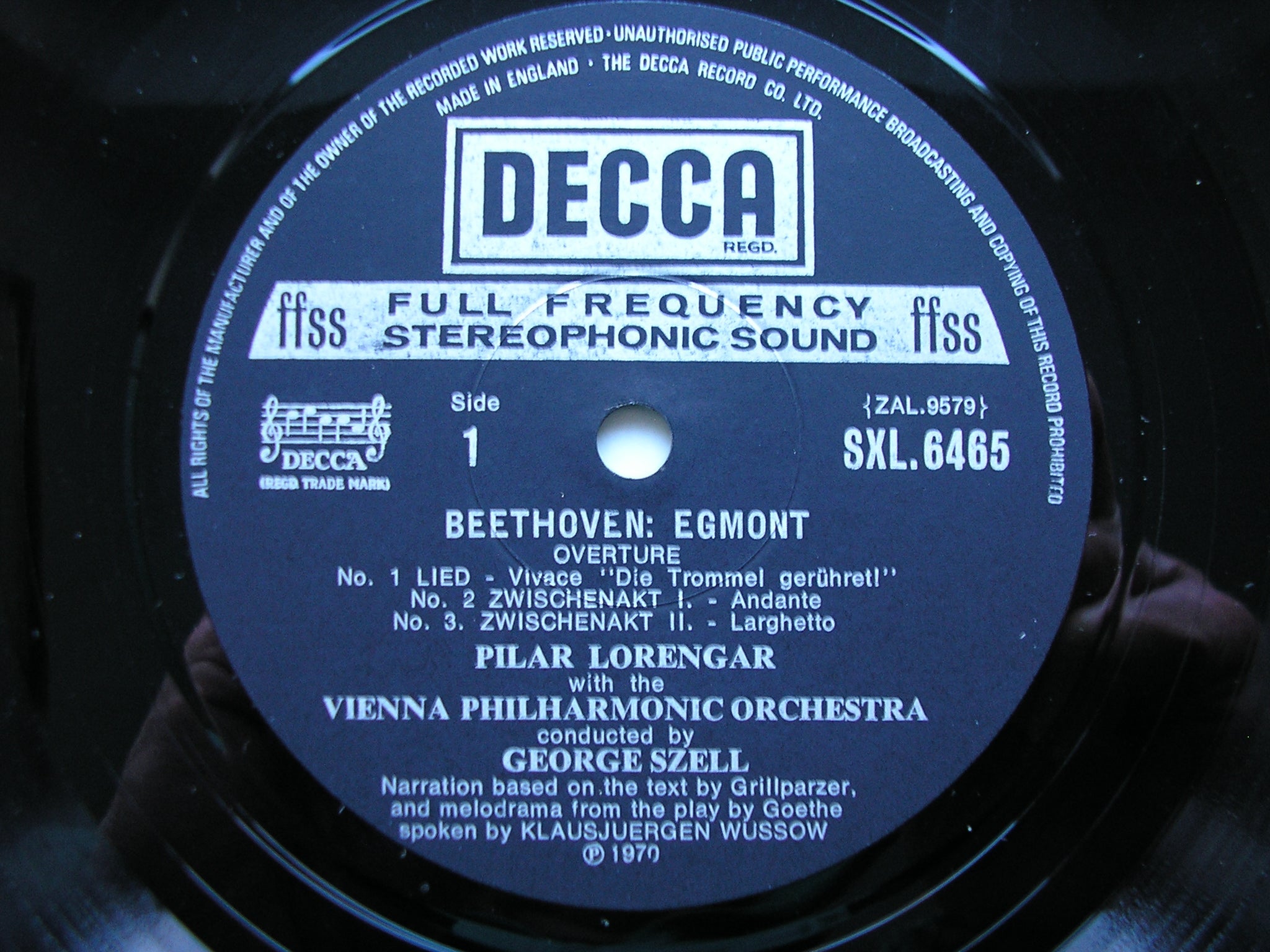 SXL 6465 BEETHOVEN: EGMONT Incidental Music LORENGAR / WUSSOW / VIENNA PHILHARMONIC / SZELL