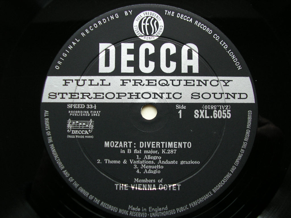 SXL 6055  MOZART: DIVERTIMENTO in B / MICHAEL HAYDN: DIVERTIMENTO in G     MEMBERS OF VIENNA OCTET     ED1