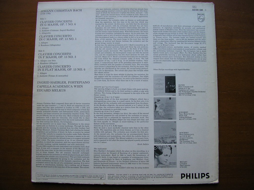 BACH JC: FOUR FORTEPIANO CONCERTOS     INGRID HAEBLER / CAPELLA ACADEMICA VIENNA / MELKUS     6500 041
