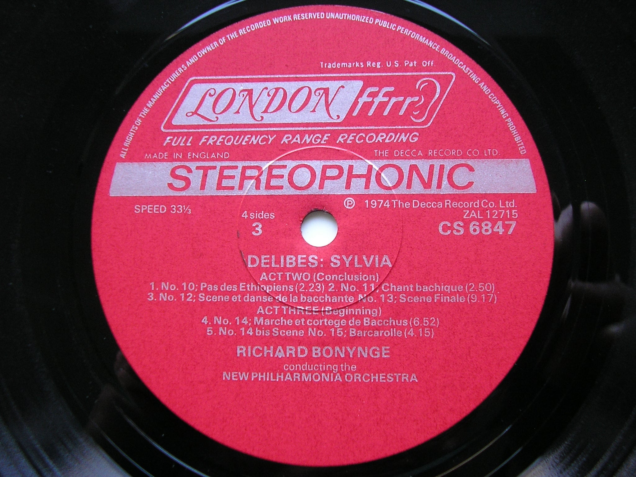 DELIBES: SYLVIA     BONYNGE / NEW PHILHARMONIA  2 LP   CSA 2236