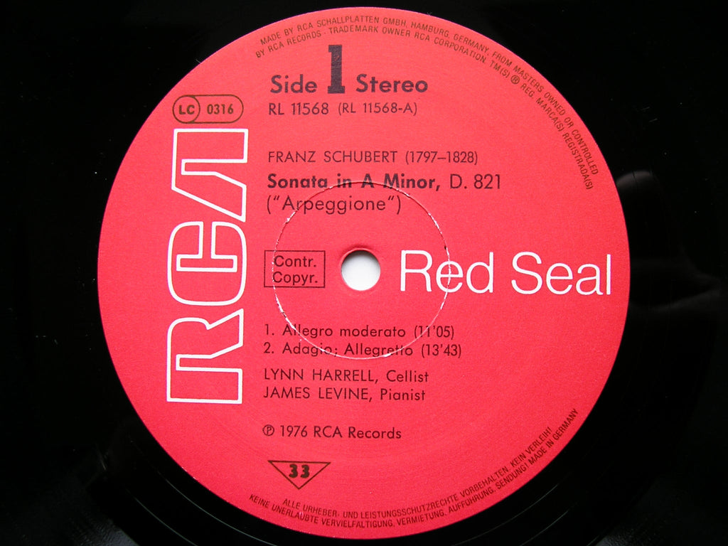 SCHUBERT: ARPEGGIONE SONATA D821 / MENDELSSOHN: SONATA Op. 58     JAMES LEVINE / LYNN HARRELL       RL 11568