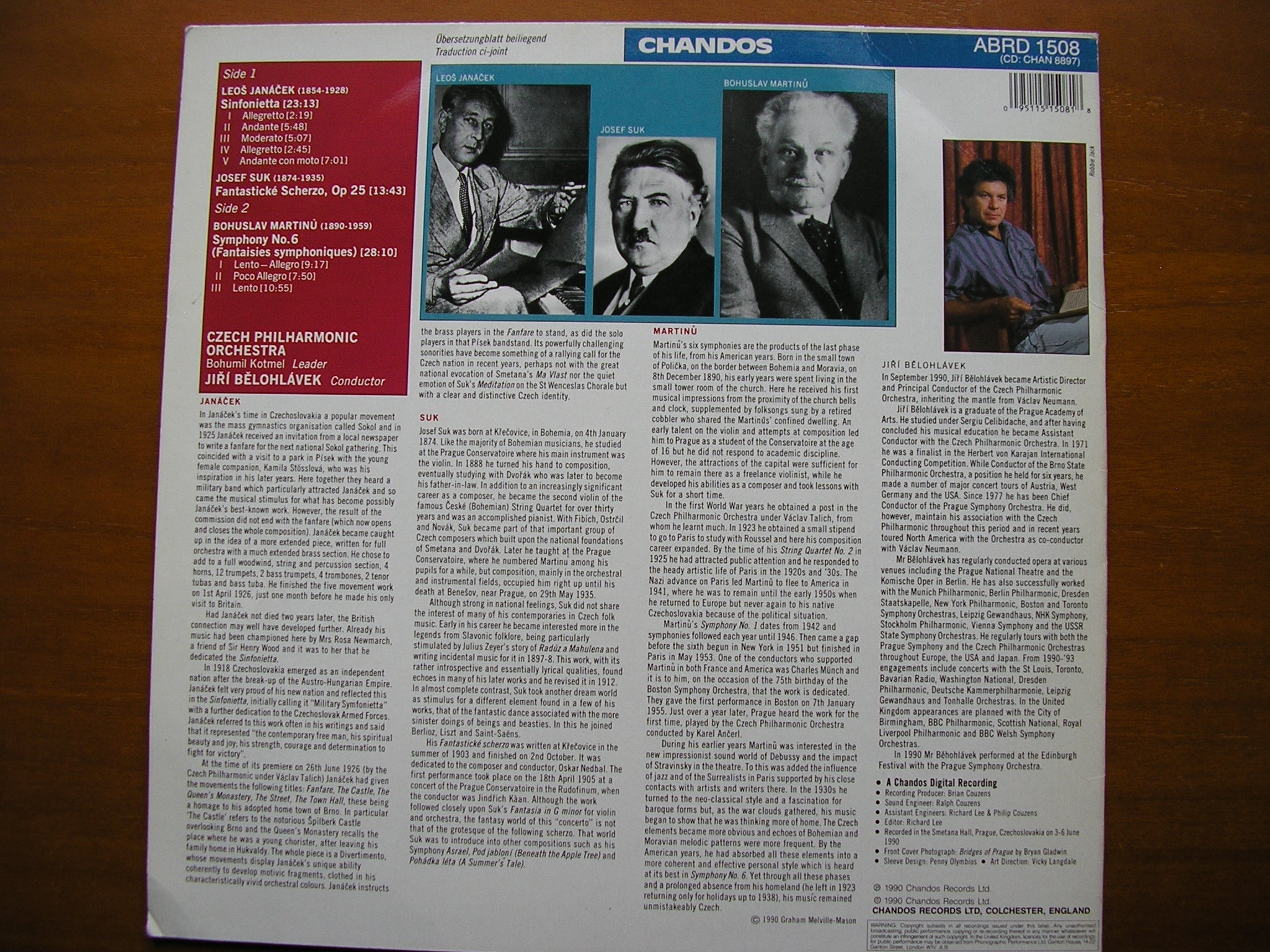 MARTINU: SYMPHONY No. 6 / JANACEK: SINFONIETTA / SUK: FANTASTICKE SCHERZO      BELOHLAVEK / CZECH PHILHARMONIC    ABRD 1508