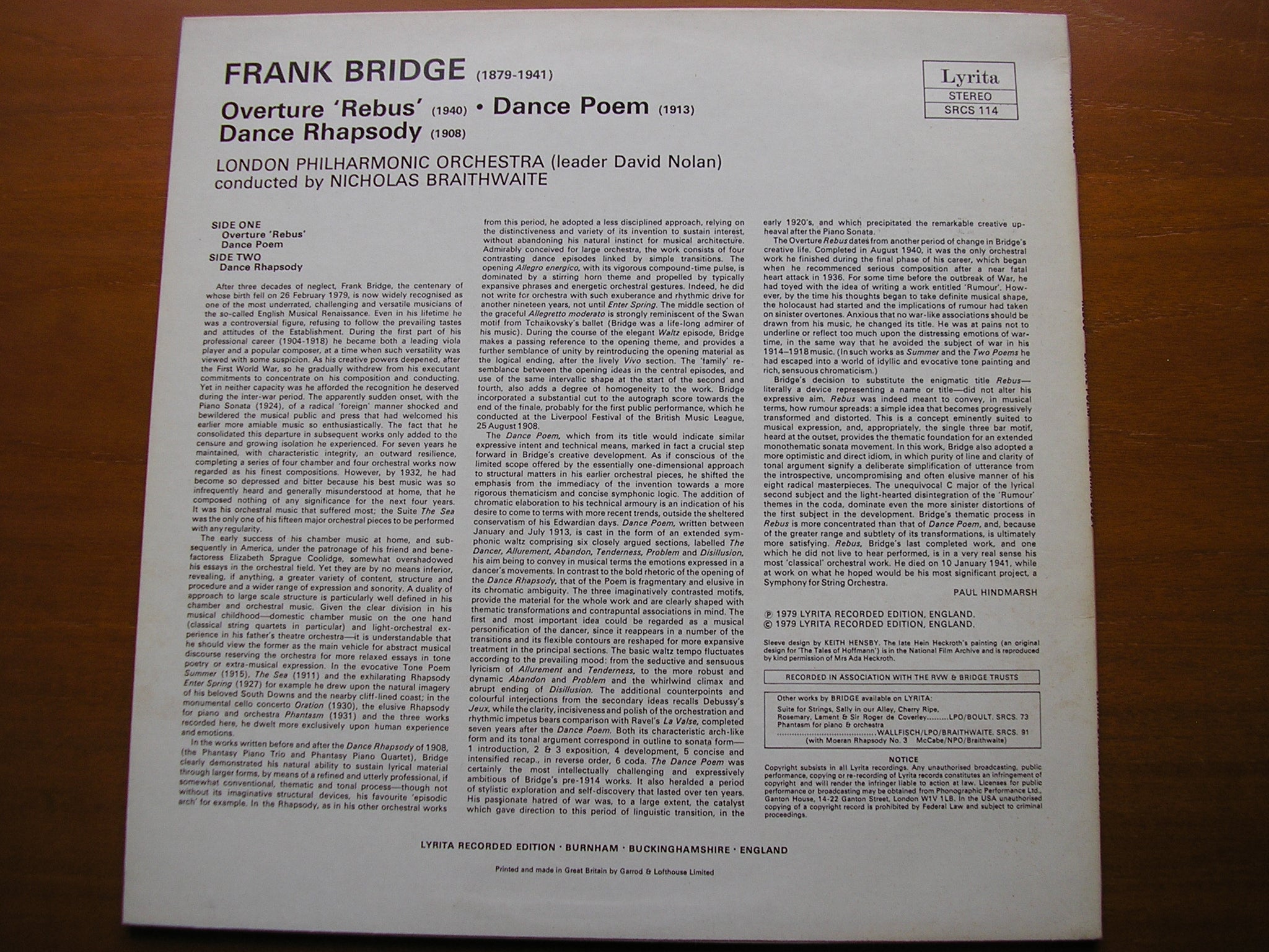 BRIDGE: DANCE RHAPSODY / OVERTURE Rebus / DANCE POEM      BRAITHWAITE / LONDON PHILHARMONIC    SRCS 114