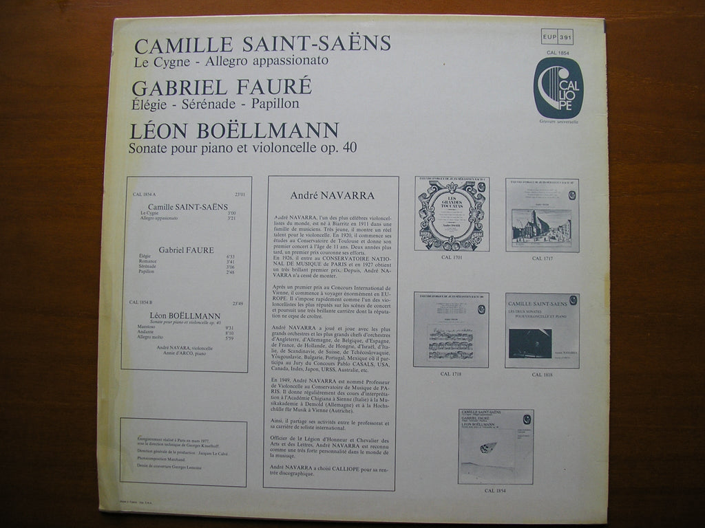 SAINT-SAENS / FAURE / BOELLMANN: MUSIC FOR CELLO & PIANO     ANDRE NAVARRA / ANNIE D'ARCO     CAL 1854