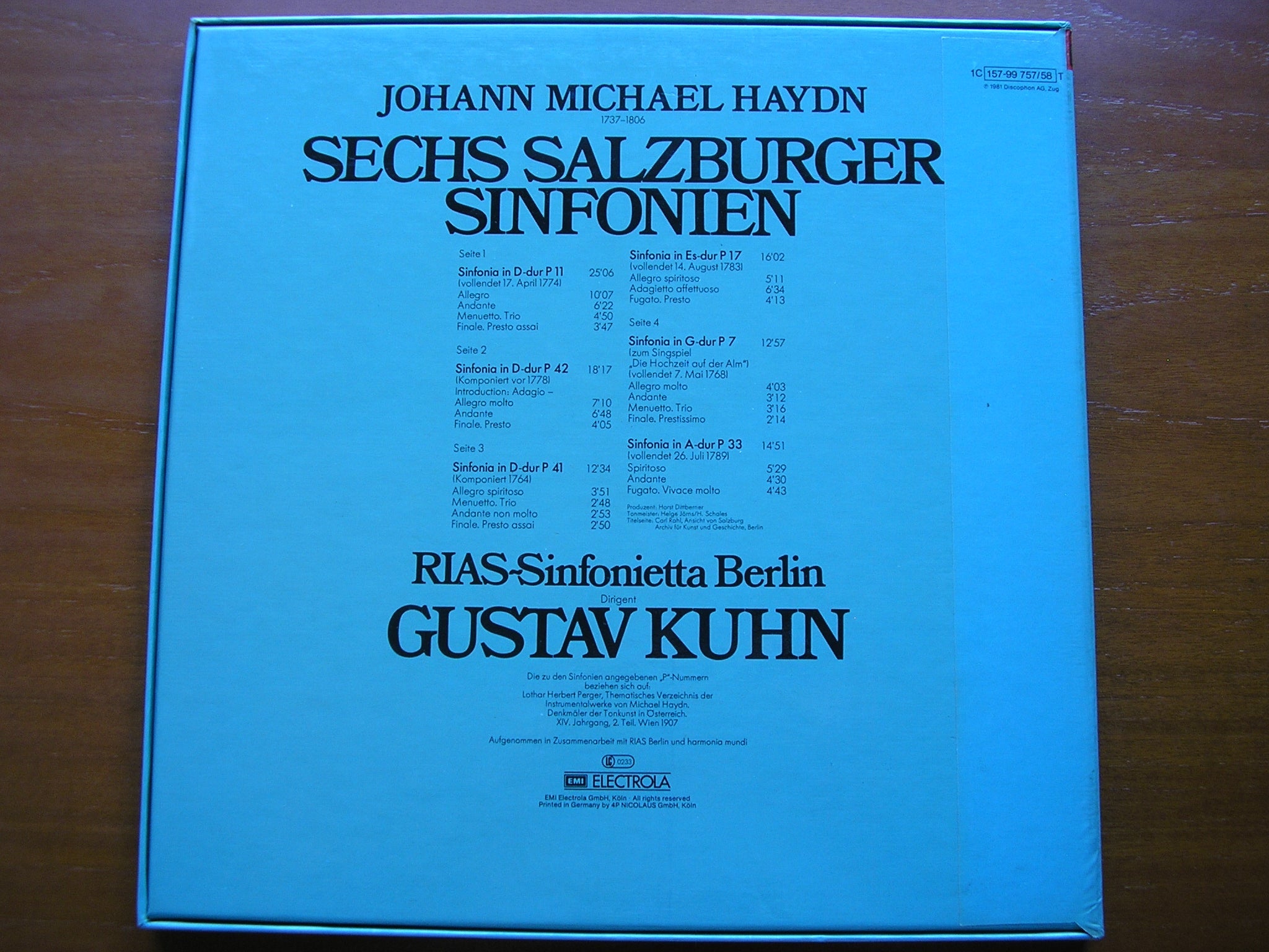 MICHAEL HAYDN: SIX SALZBURG SYMPHONIES     RIAS SINFONIETTA / KUHN   2LP    157  99 757/8