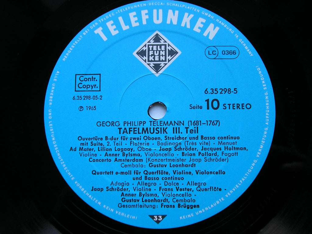 TELEMANN: TAFELMUSIK (1733)  Productions 1 / 2 / 3    SOLOISTS / CONCERT) AMSTERDAM / BRUGGEN     6LP     6.35298