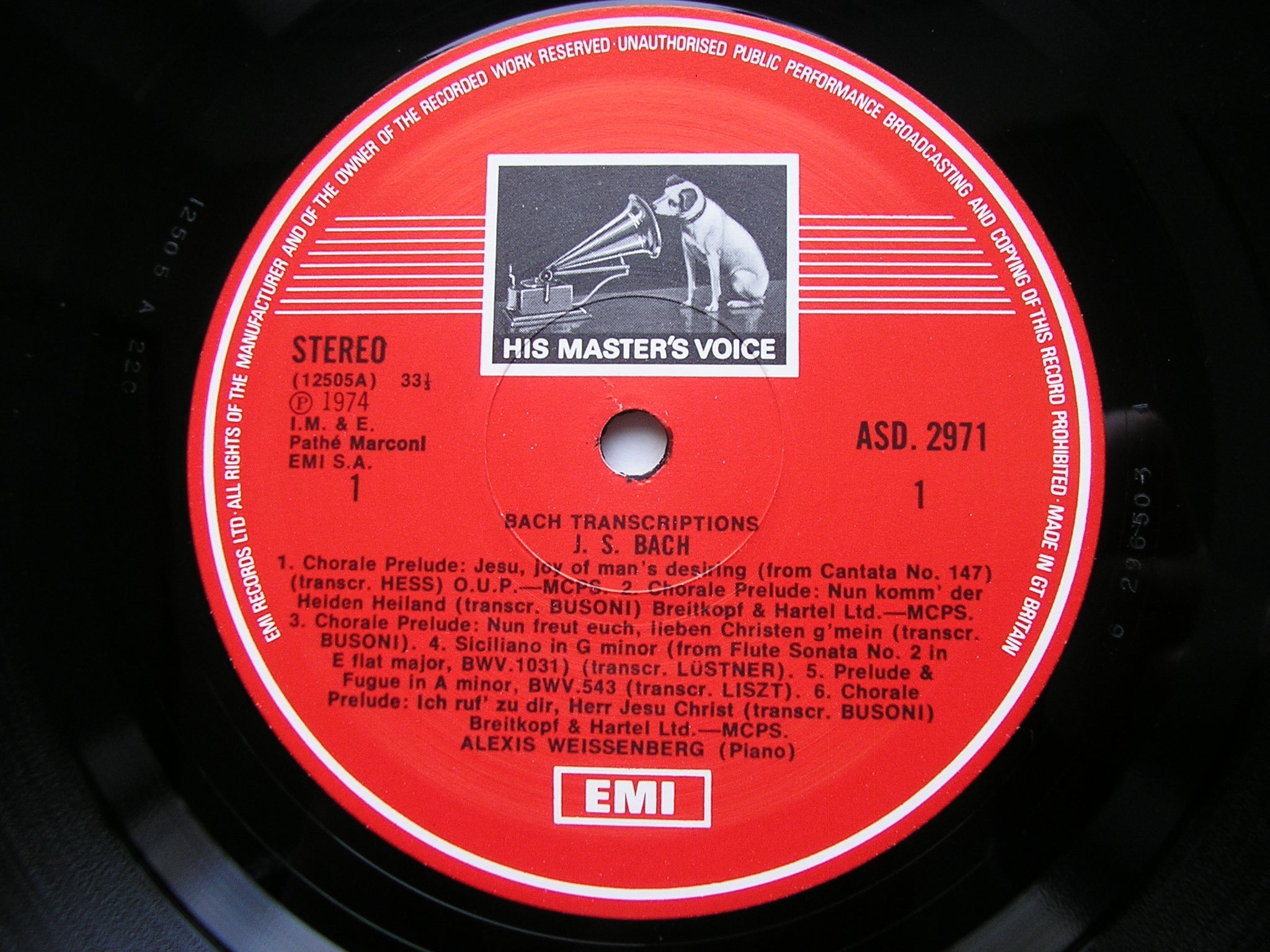 BACH TRANSCRIPTIONS: BUSONI / LISZT / SILOTI / HESS     ALEXIS WEISSENBERG    ASD 2971