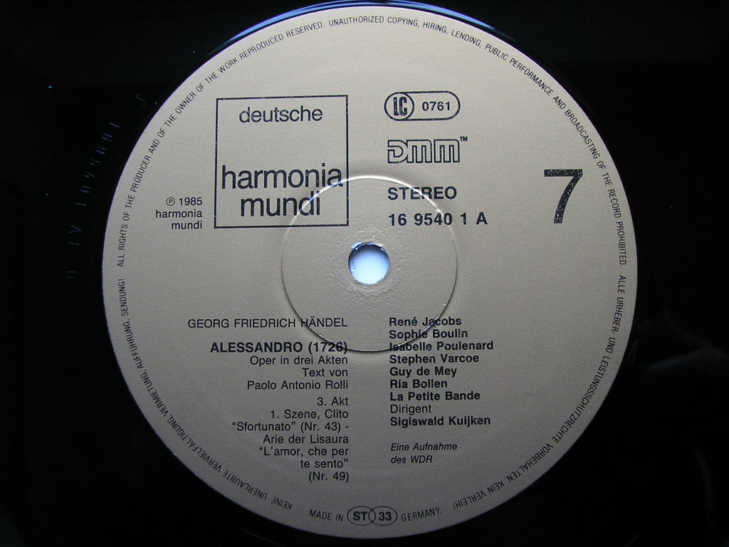 HANDEL: ALESSANDRO     SOLOISTS / LA PETITE BAND / KUIJKEN     4LP     1C 157 16 9537