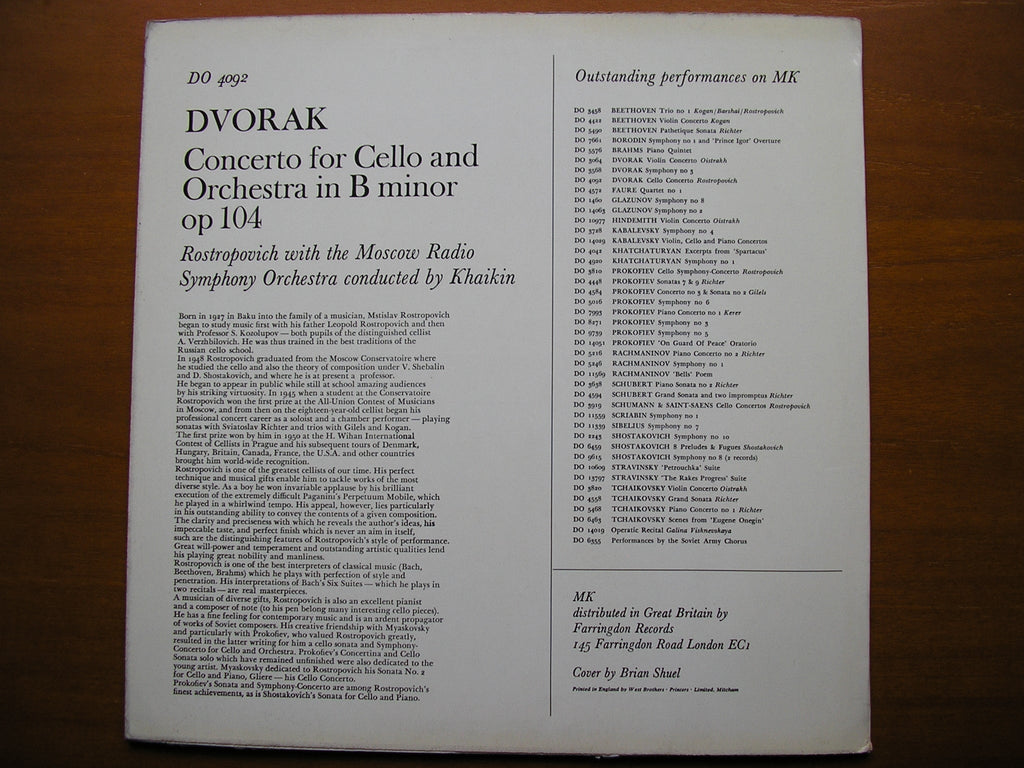 DVORAK: CELLO CONCERTO     ROSTROPOVICH / MOSCOW RADIO SYMPHONY / KHAIKIN    DO  4092