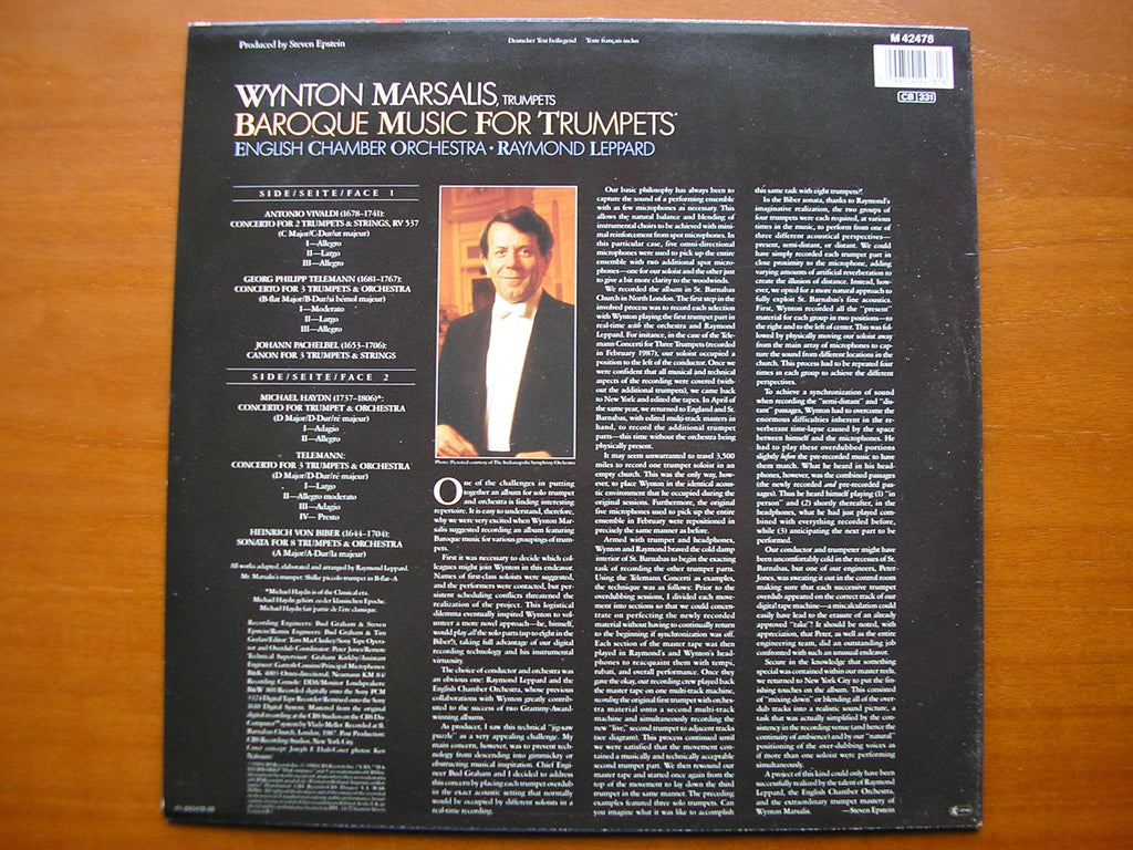 BAROQUE MUSIC FOR TRUMPETS: TELEMANN / VIVALDI / PACHELBEL / M. HAYDN / BIBER       MARSALIS / ENGLISH CHAMBER ORCHESTRA / LEPPARD       M42478