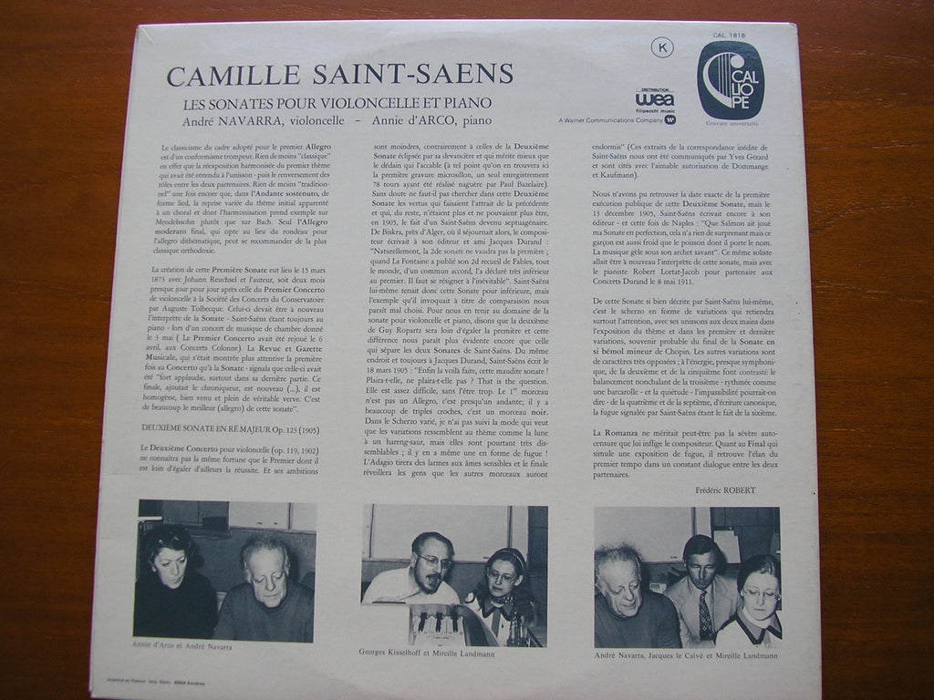 SAINT-SAENS: THE TWO CELLO SONATAS     ANDRE NAVARRA / ANNIE D'ARCO       CAL 1818