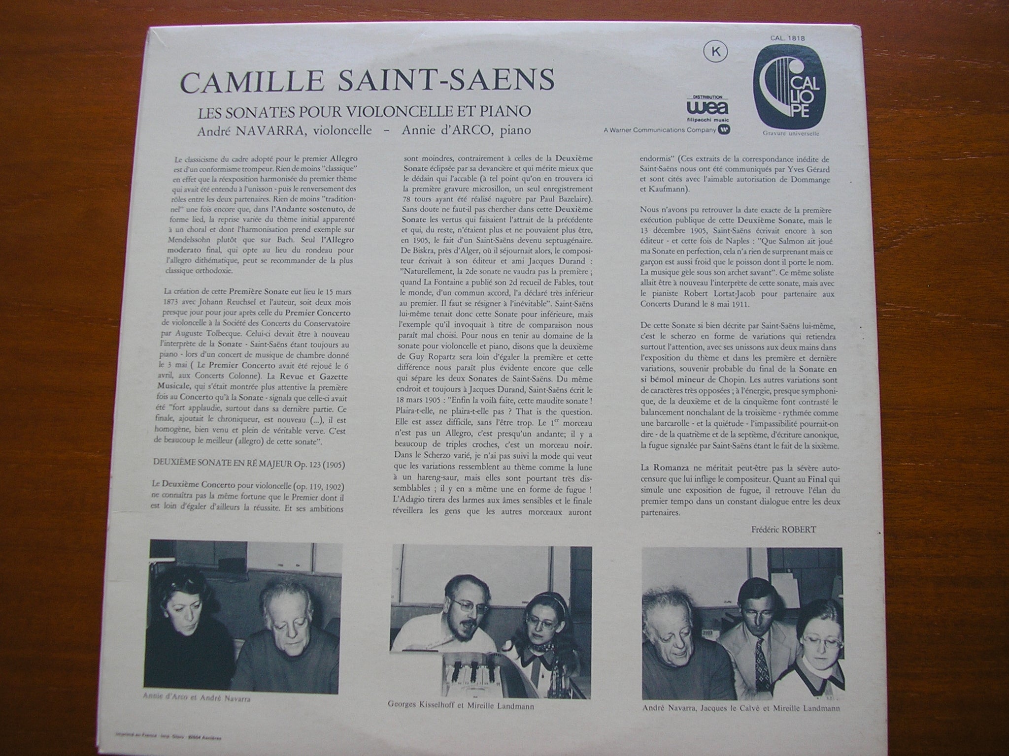 SAINT-SAENS: THE TWO CELLO SONATAS     ANDRE NAVARRA / ANNIE D'ARCO       CAL 1818