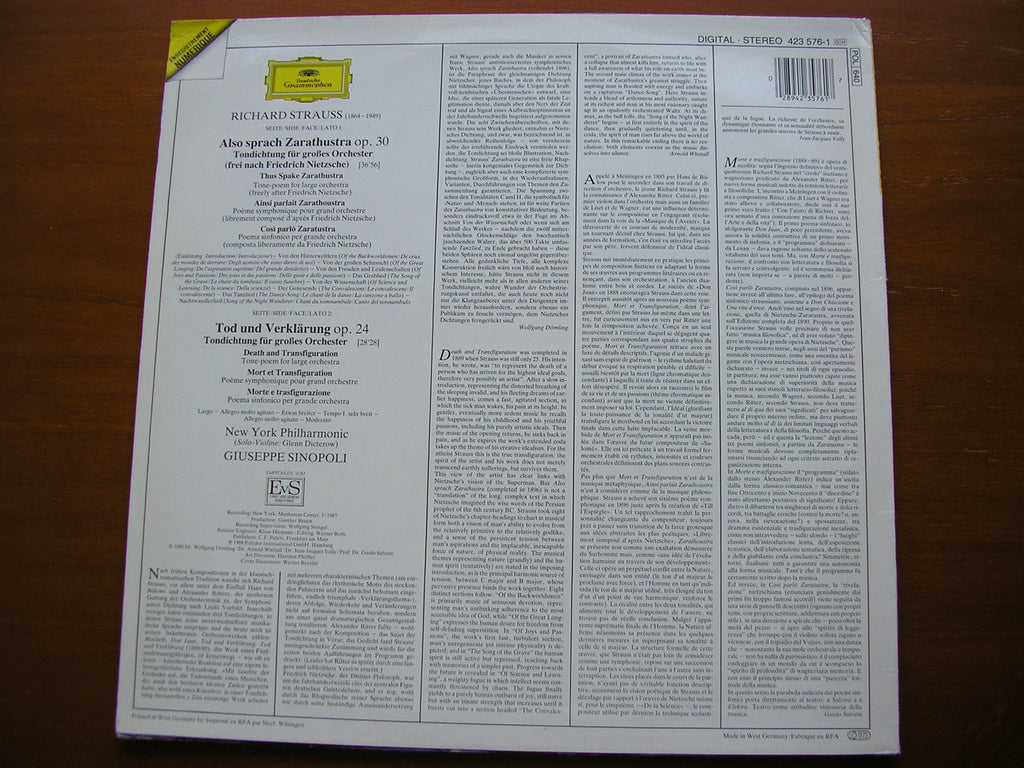 STRAUSS: ALSO SPRACH ZARATHUSTRA / TOD UND VERKLARUNG    SINOPOLI / NEW YORK PHILHARMONIC    423 576