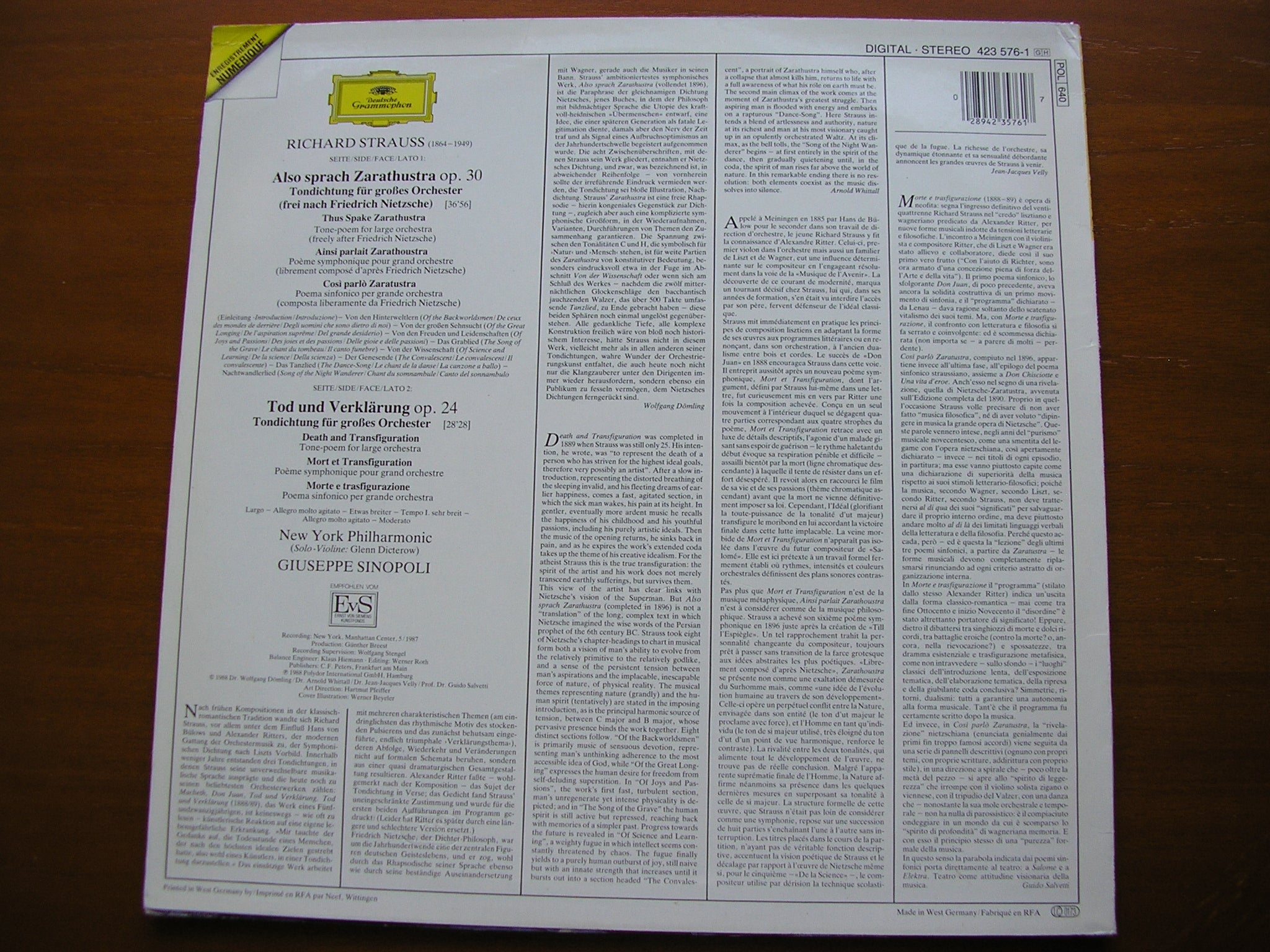 STRAUSS: ALSO SPRACH ZARATHUSTRA / TOD UND VERKLARUNG    SINOPOLI / NEW YORK PHILHARMONIC    423 576